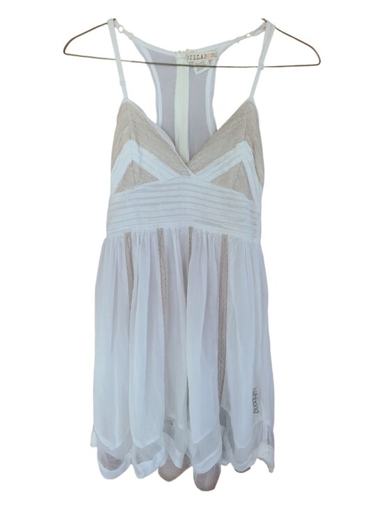 Billabong Dresses & Skirts - Billabong Cream Boho Babydoll Mini Dress Gauze Beach CoverUp Racerback Small